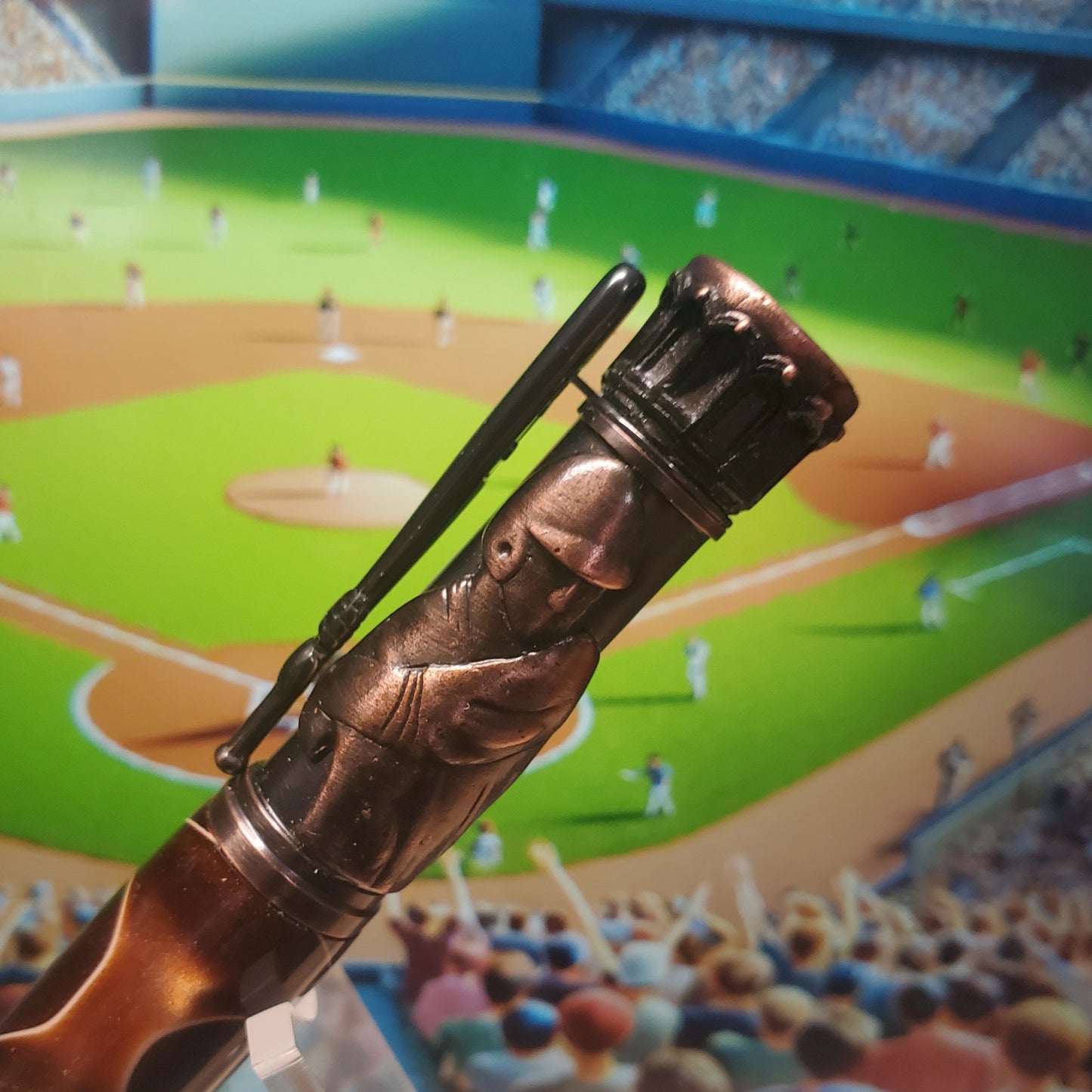 top of pen showing baseball player